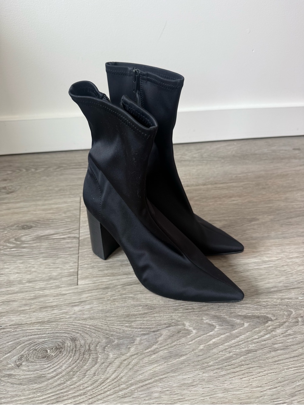 Jeffrey Campbell Black Pointed Sock Boot with Block Heel